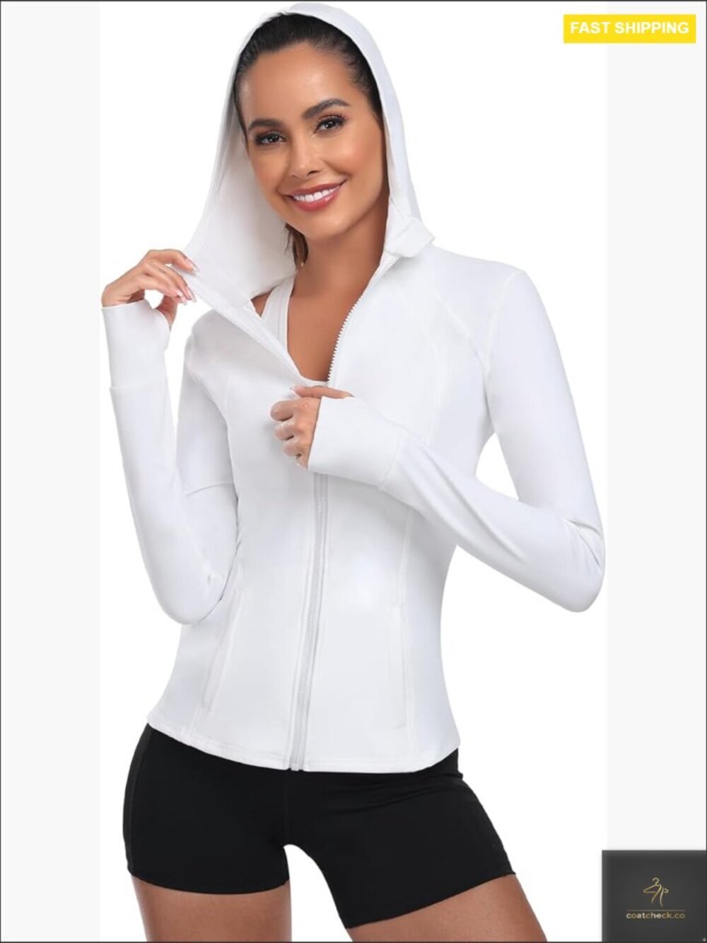 Women's Full Zip Hooded Athletic Jacket Slim Fit Workout Running Thumb Holes